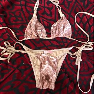 INDAH paisley string bikini small EUC pink tan brown